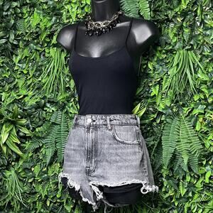ZARA Shorts Women 6 Gray Denim High Rise Cut Off Distressed‎ Jeans 2724